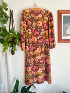 70s Style Retro Print Midi Dress