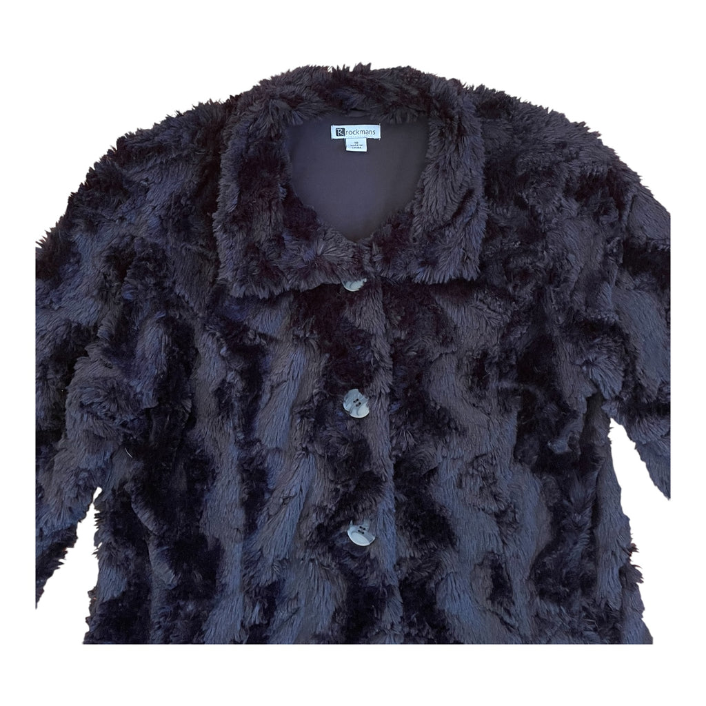 Black Faux Fur Coat with Button up front Sz 10