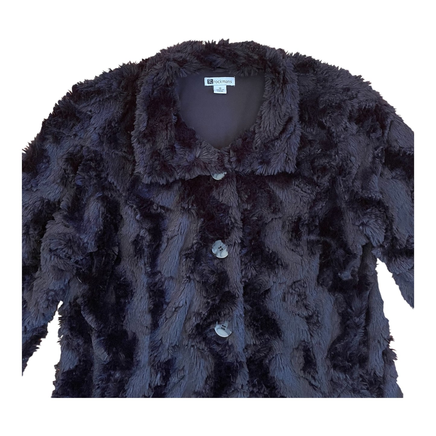Black Faux Fur Coat with Button up front Sz 10