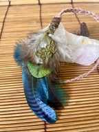 Feather & Hemp Hair Extension - Iridescent with Brass Peacock