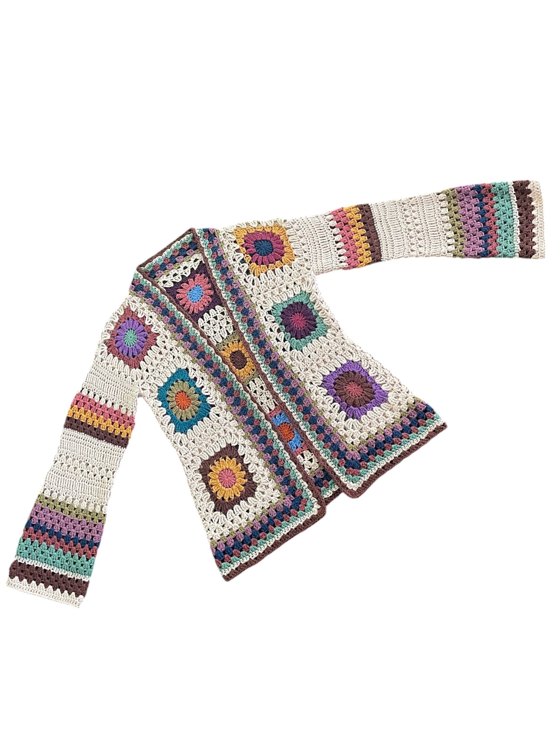 Mojo Moon Crochet Retro Cotton Cardigan Multicolour