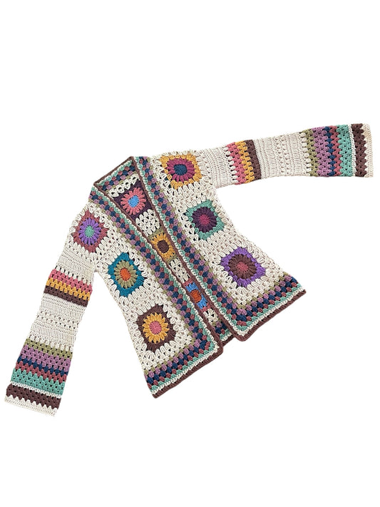 Mojo Moon Crochet Retro Cotton Cardigan Multicolour