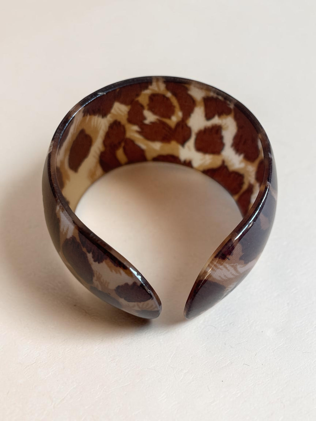 Chunky Leopard Print Acrylic Cuff Bracelet - Wide Resin Animal Print Bangle