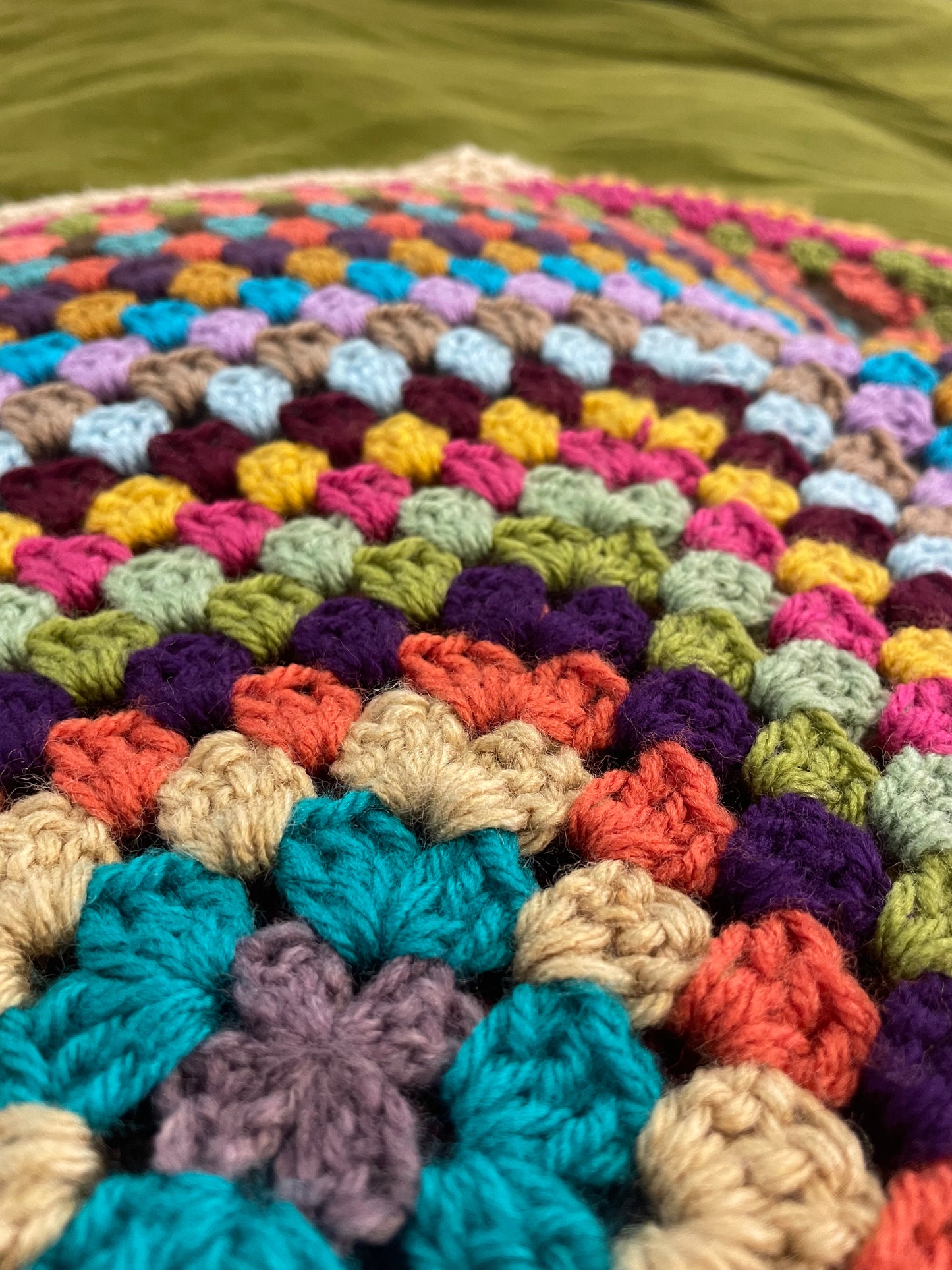 Crochet Rainbow Granny Square Jumper with Cuffs
