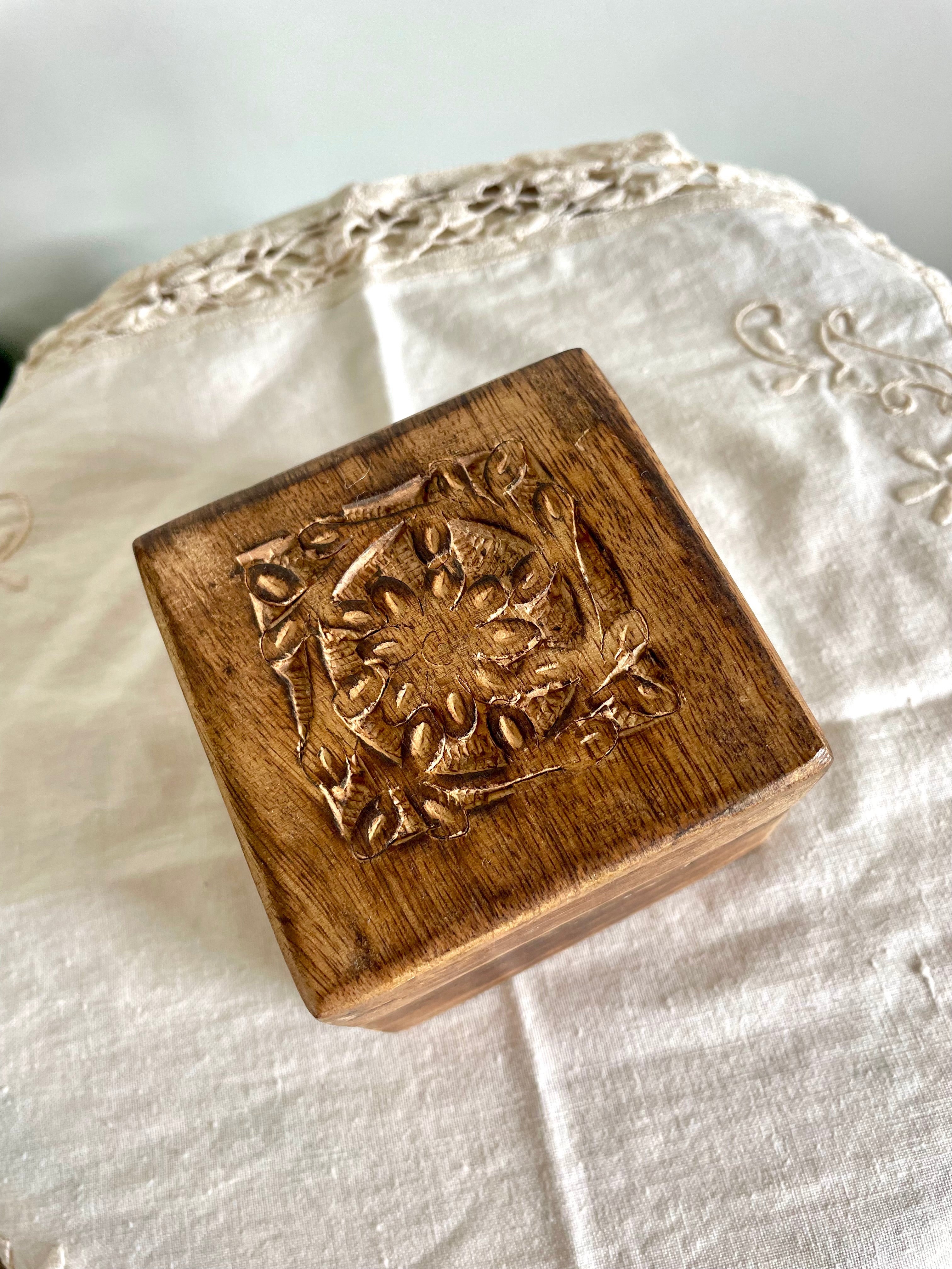 Hand Carved Small Wooden Trinket Box
