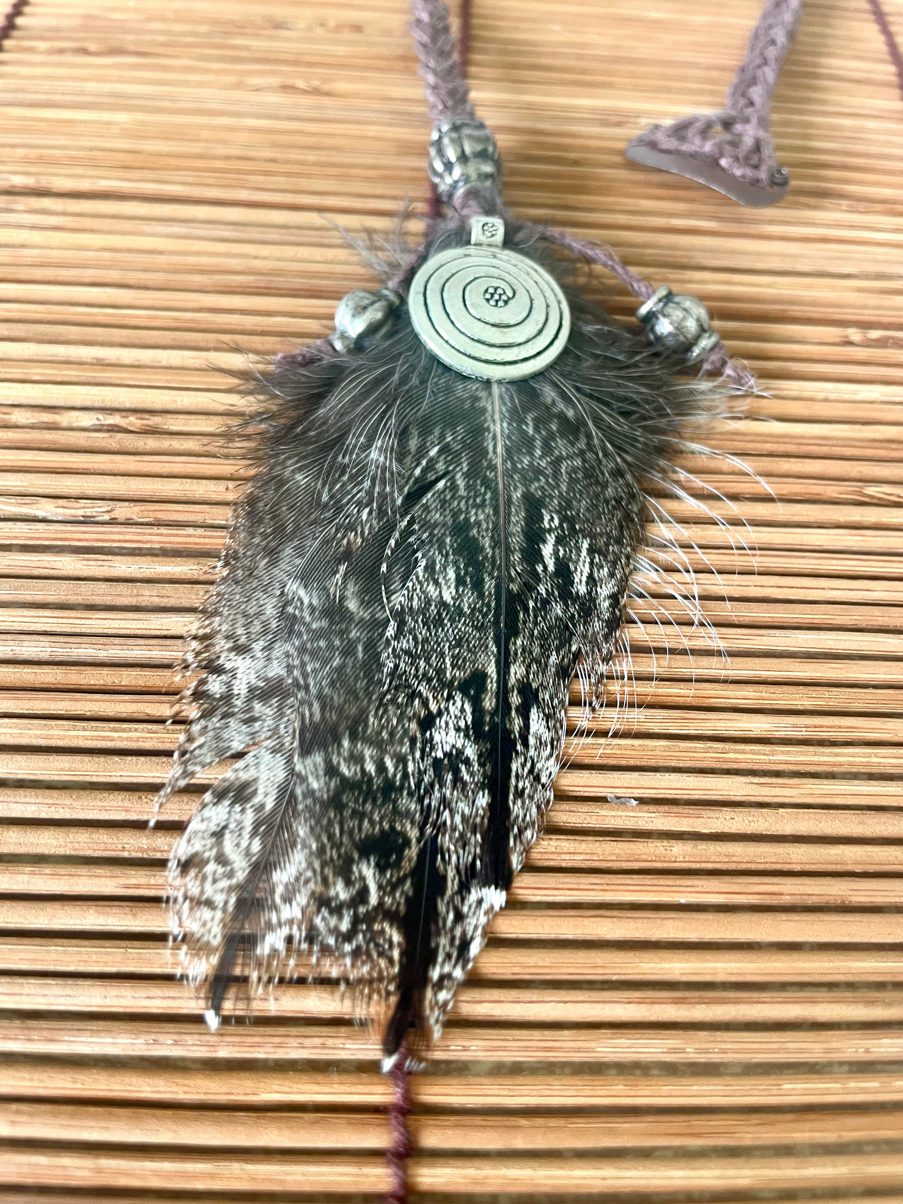 Feather & Hemp Hair Extension - Tawny Frogmouth/Spiral