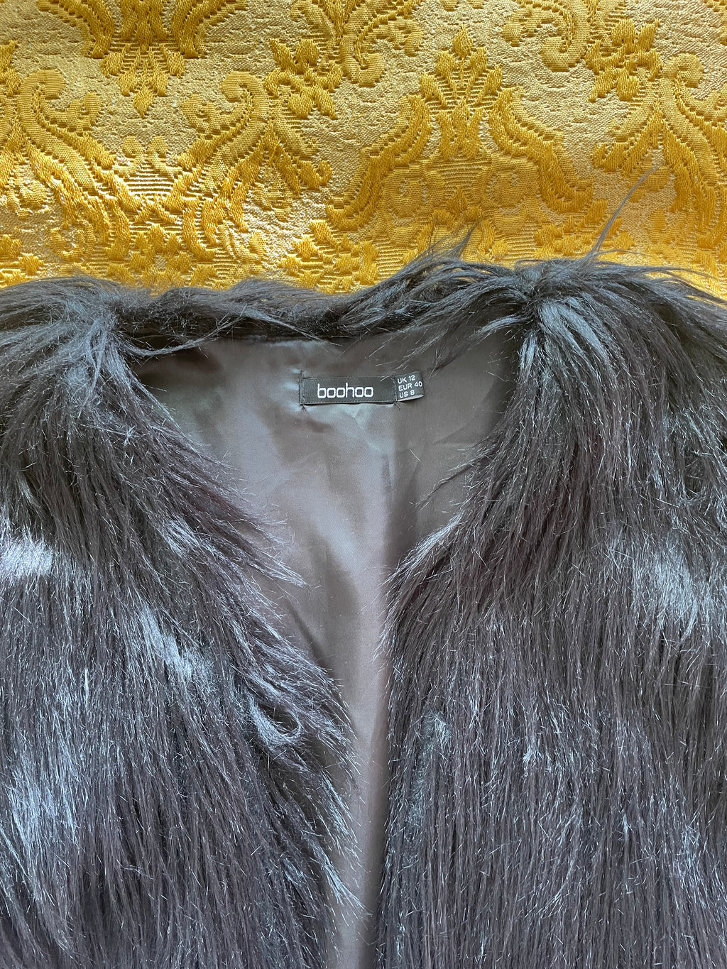 Long line Faux fur Shaggy Black Coat