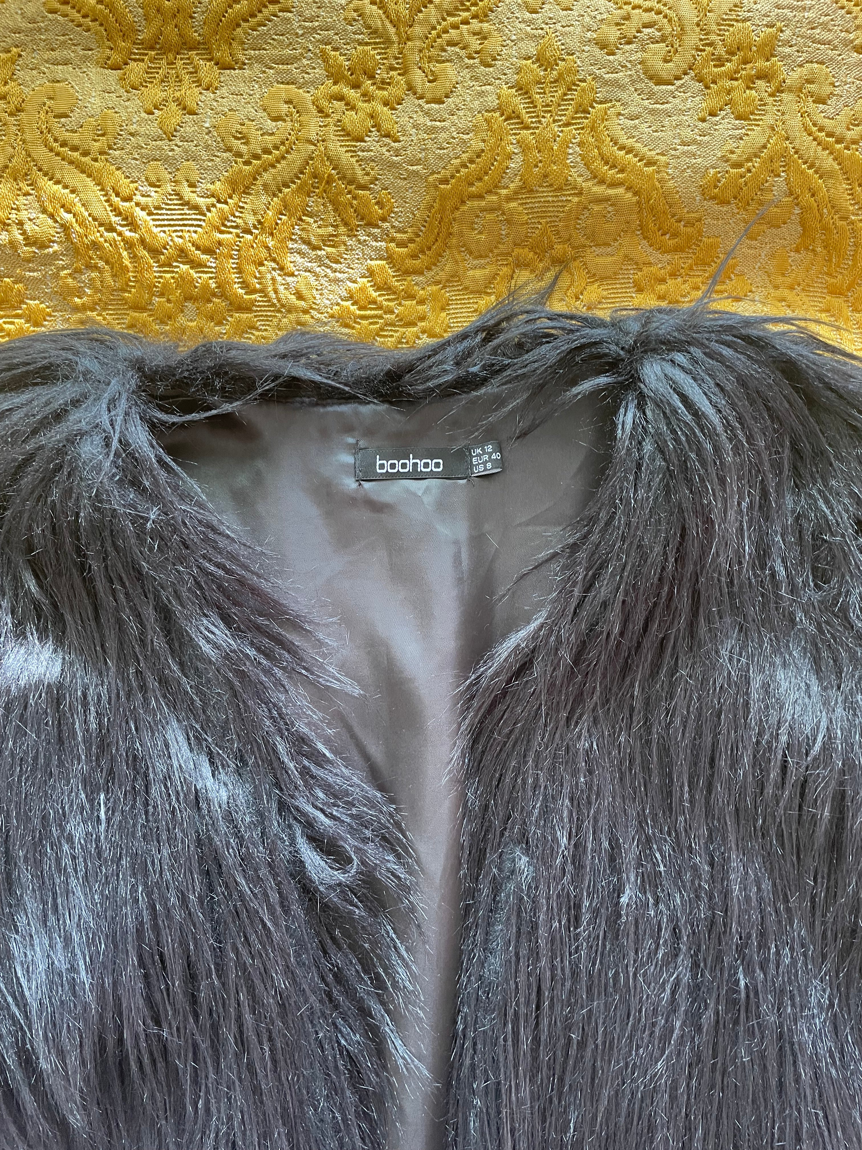 Long line Faux fur Shaggy Black Coat