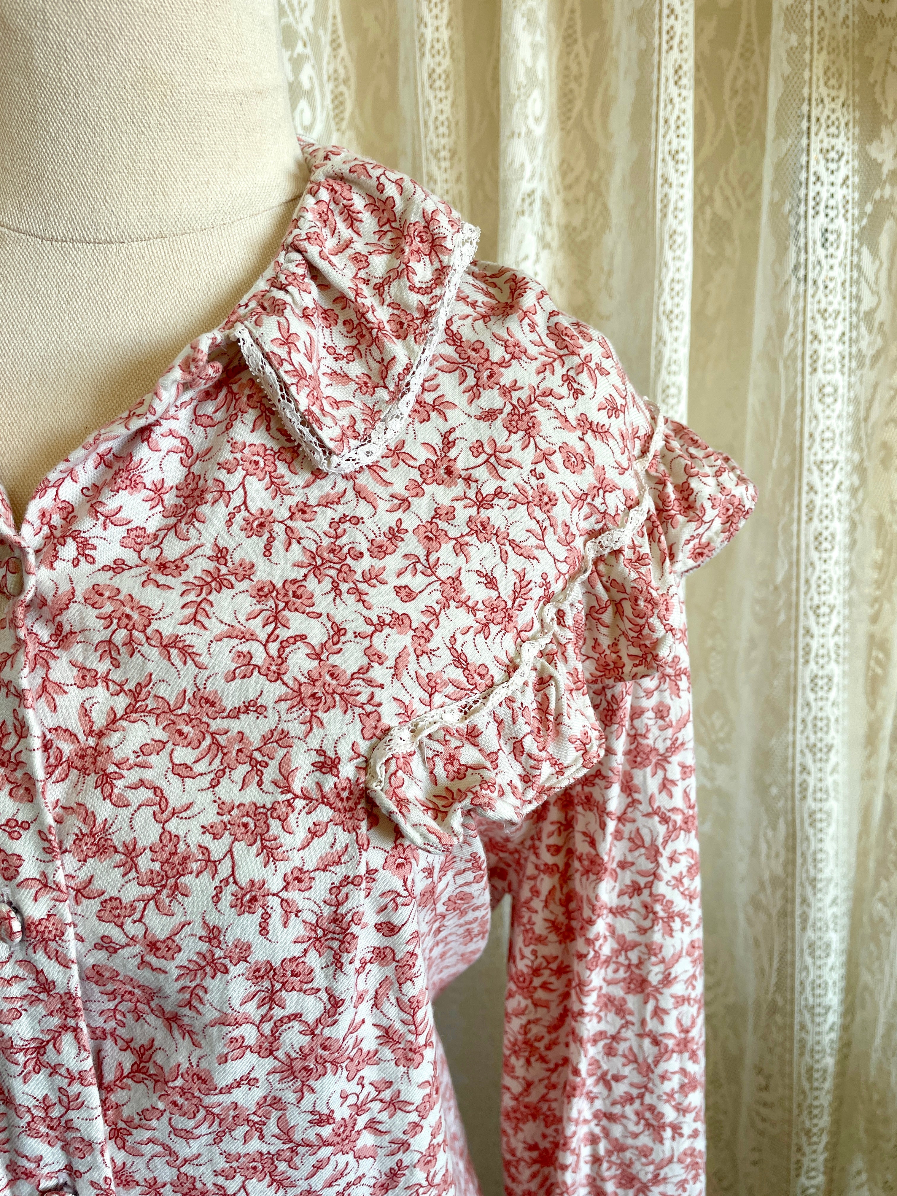 Vintage Italian Il camiciaio del Re Romantic Ditsy Floral Ruffle Top Sz 10