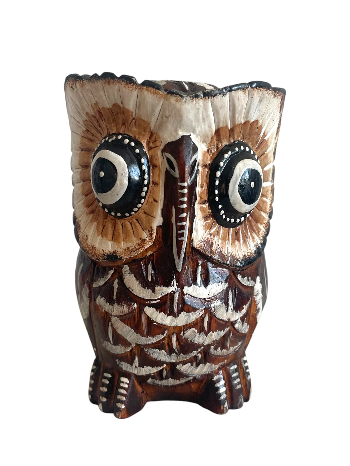 Carved Rustic Wooden Owl Statue