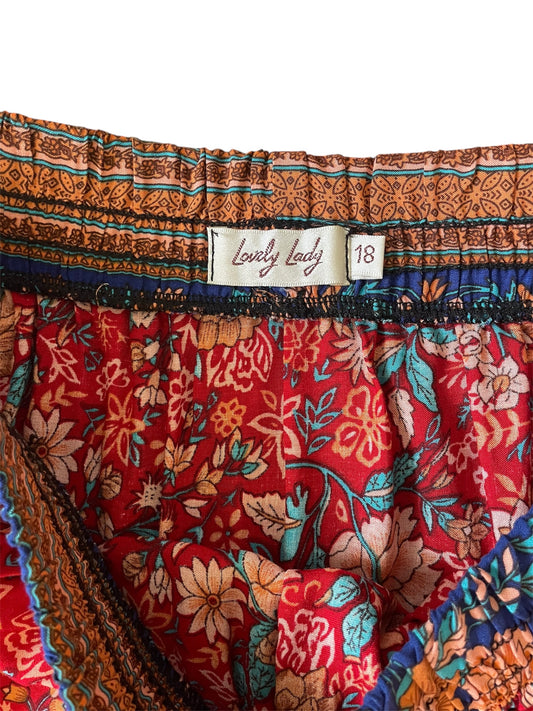 Red/Blue Floral Maxi Skirt Sz 18