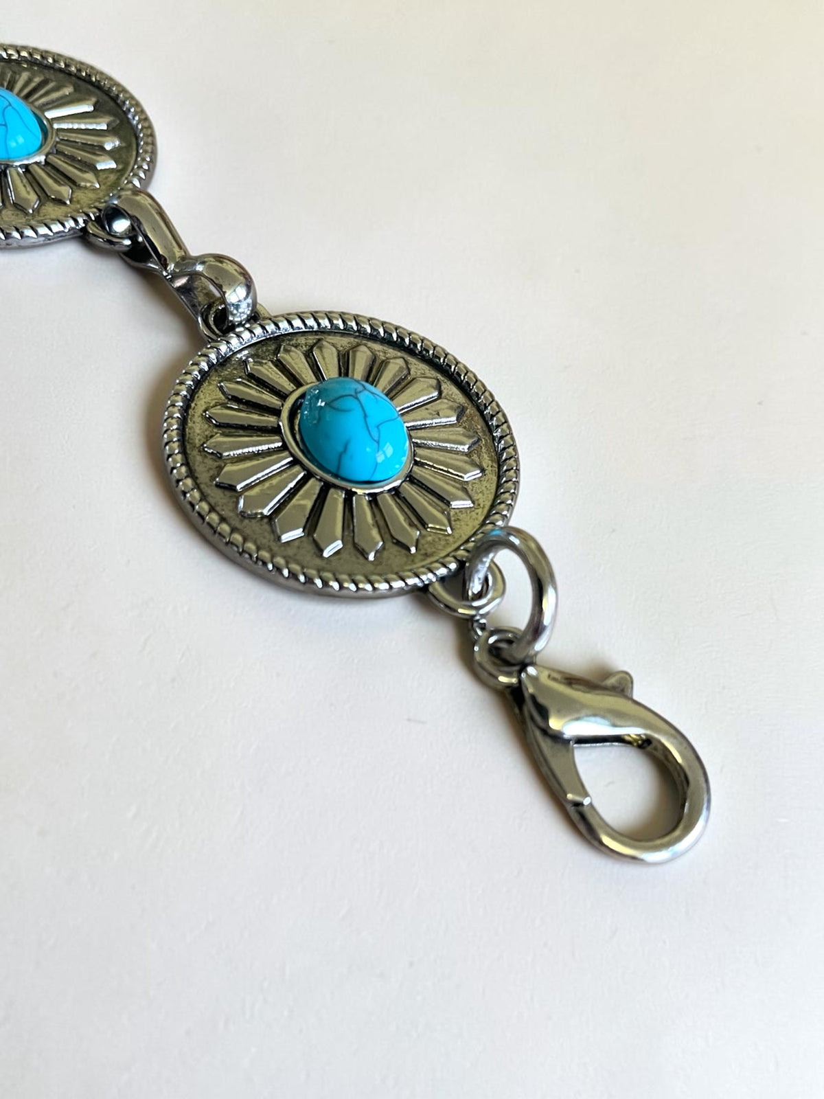 Western Style Silver Turquoise Concho Chain Belt Cowgirl Boho Festival