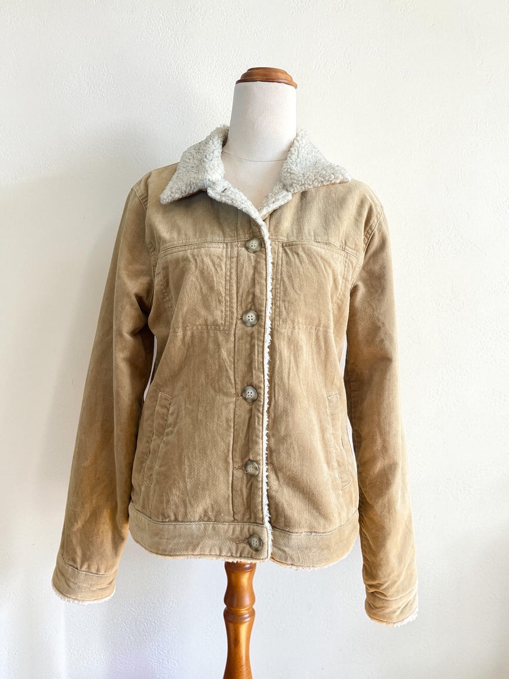 Y2K Tan Jacket with Faux Sherpa Trims