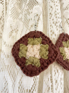 Crochet Mojo Moon Square Earrings - Brown/Green