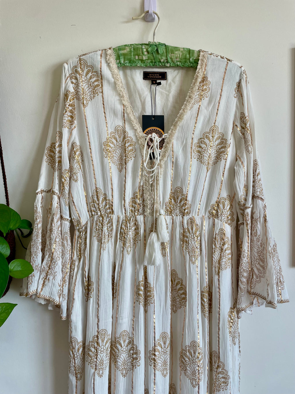 White with Gold Thread Paisley Print Angel Dress
