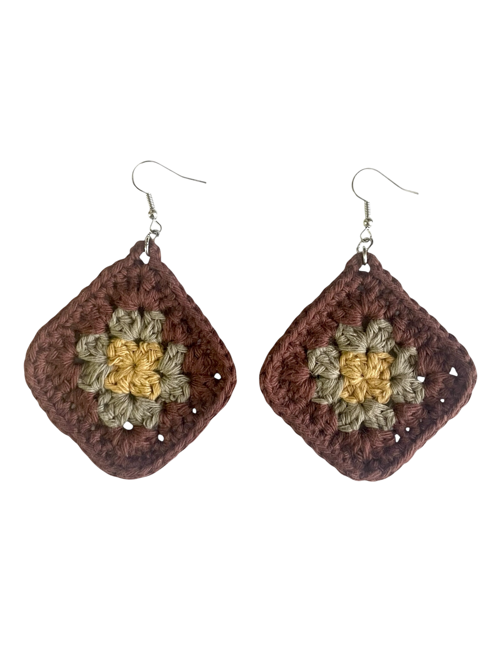 Mojo Moon Crochet Earrings - Granny - Brown, sage, olive