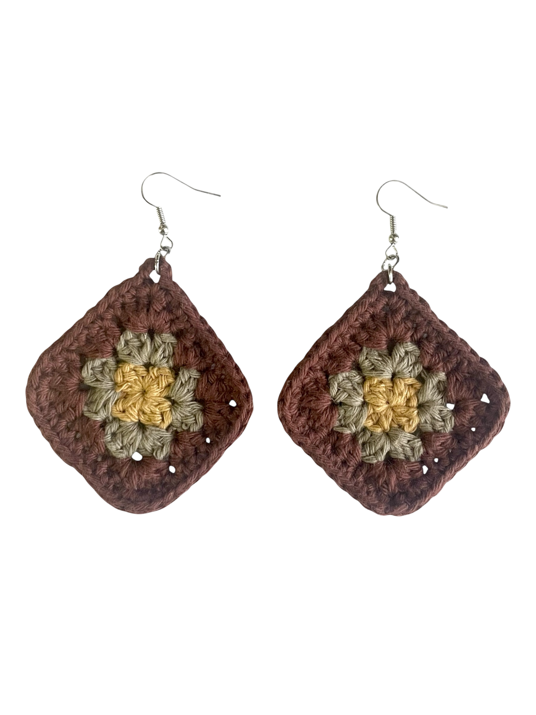Mojo Moon Crochet Earrings - Granny - Brown, sage, olive