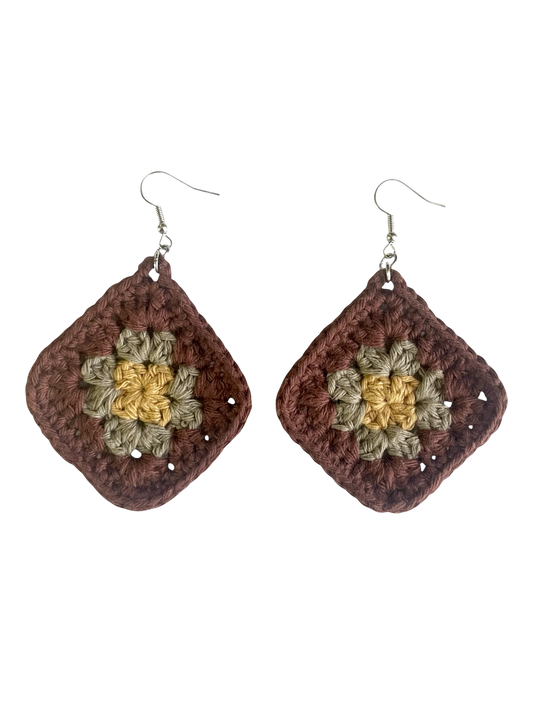 Mojo Moon Crochet Earrings - Granny - Brown, sage, olive