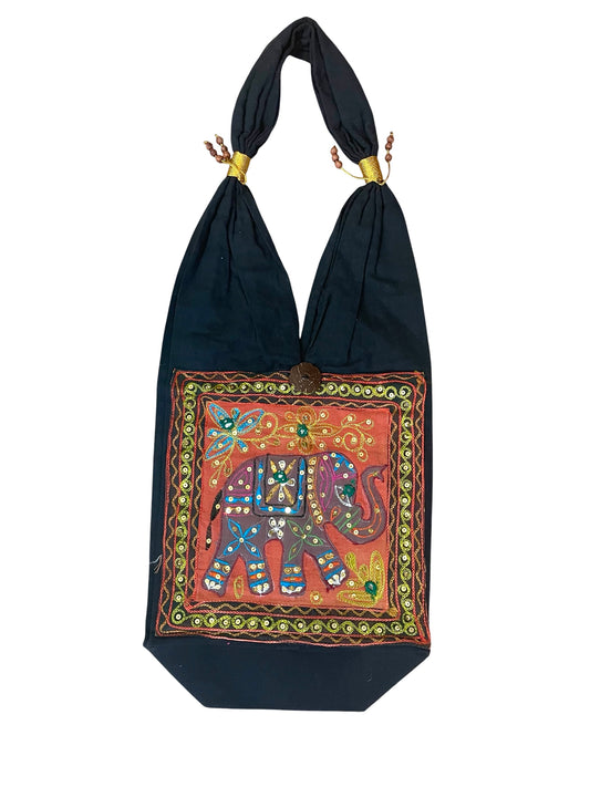 Embroidered and Sequins Cotton Short Strap Shoulder Bag
