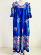 Vintage 1970s Blue Granada New York House Dress with Pockets