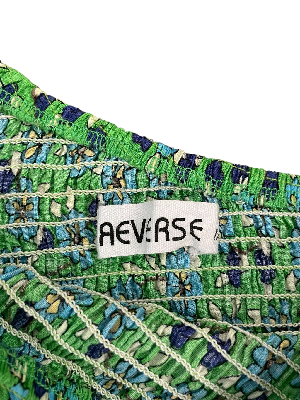 Preloved Blue/Green Retro Print One Shoulder Dress - Sz M