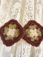 Crochet Mojo Moon Square Earrings - Brown/Green