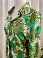 Vintage Sperla Green Psychedelic Paisley Shirt – 1970s Dagger Collar Blouse Sz 14