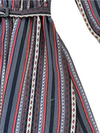 Vintage Sheer Belted Stripe Long Sleeve Dress