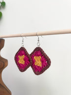 Crochet Little Square Earrings - Yellow/Pink/Brown