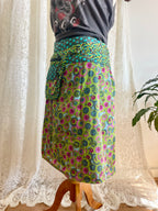 Bold Print Adjustable Wrap Skirt with Pocket - Green