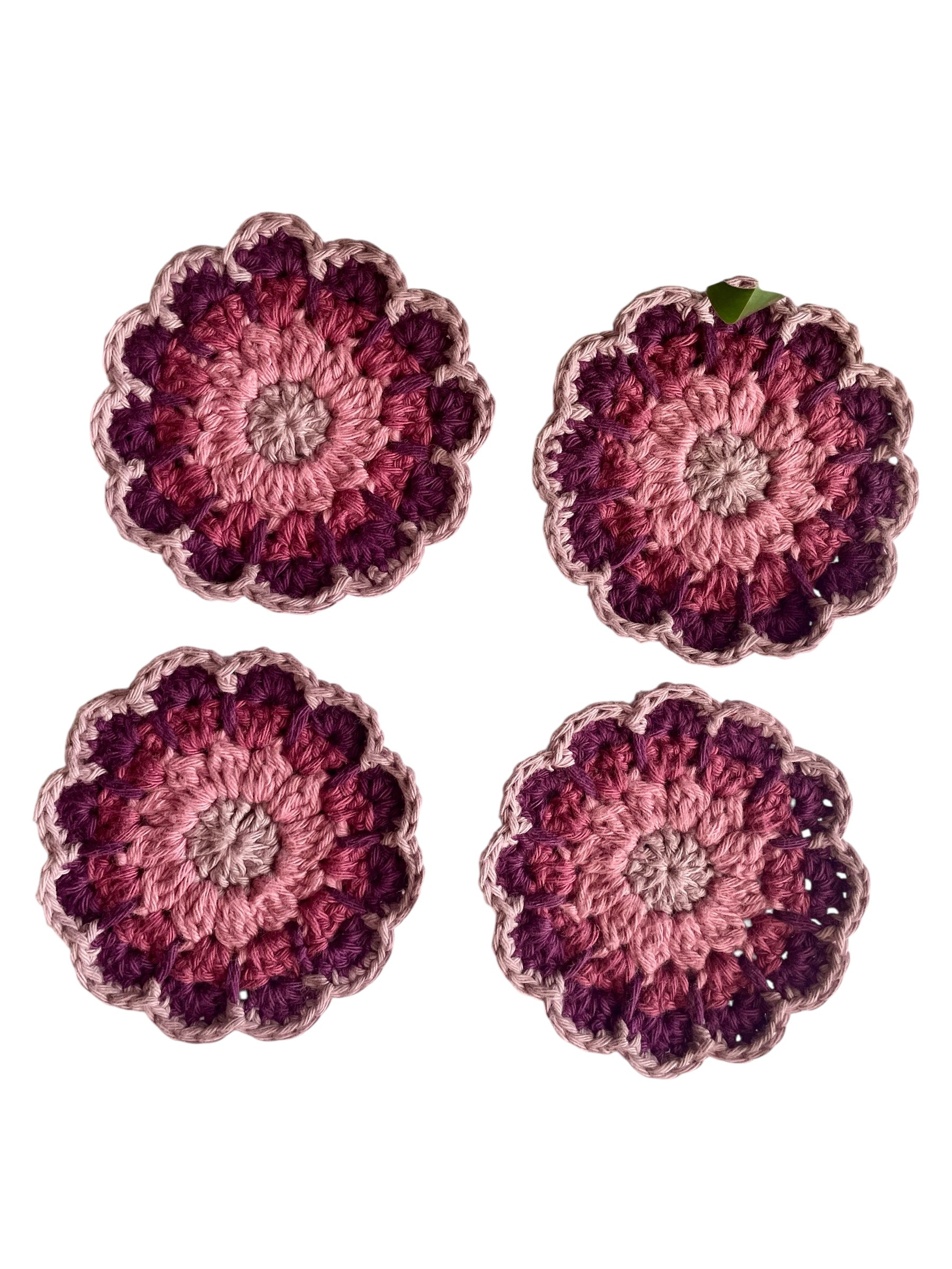 Crochet Retro Daisy Coasters Purple Tone