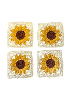 Crochet Sunflower Square Coasters Cotton Set of 4