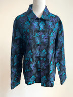 Vintage Chico's Design Silk Linen Embroidered Jacket - Teal Purple Asian Frog Closure Shirt
