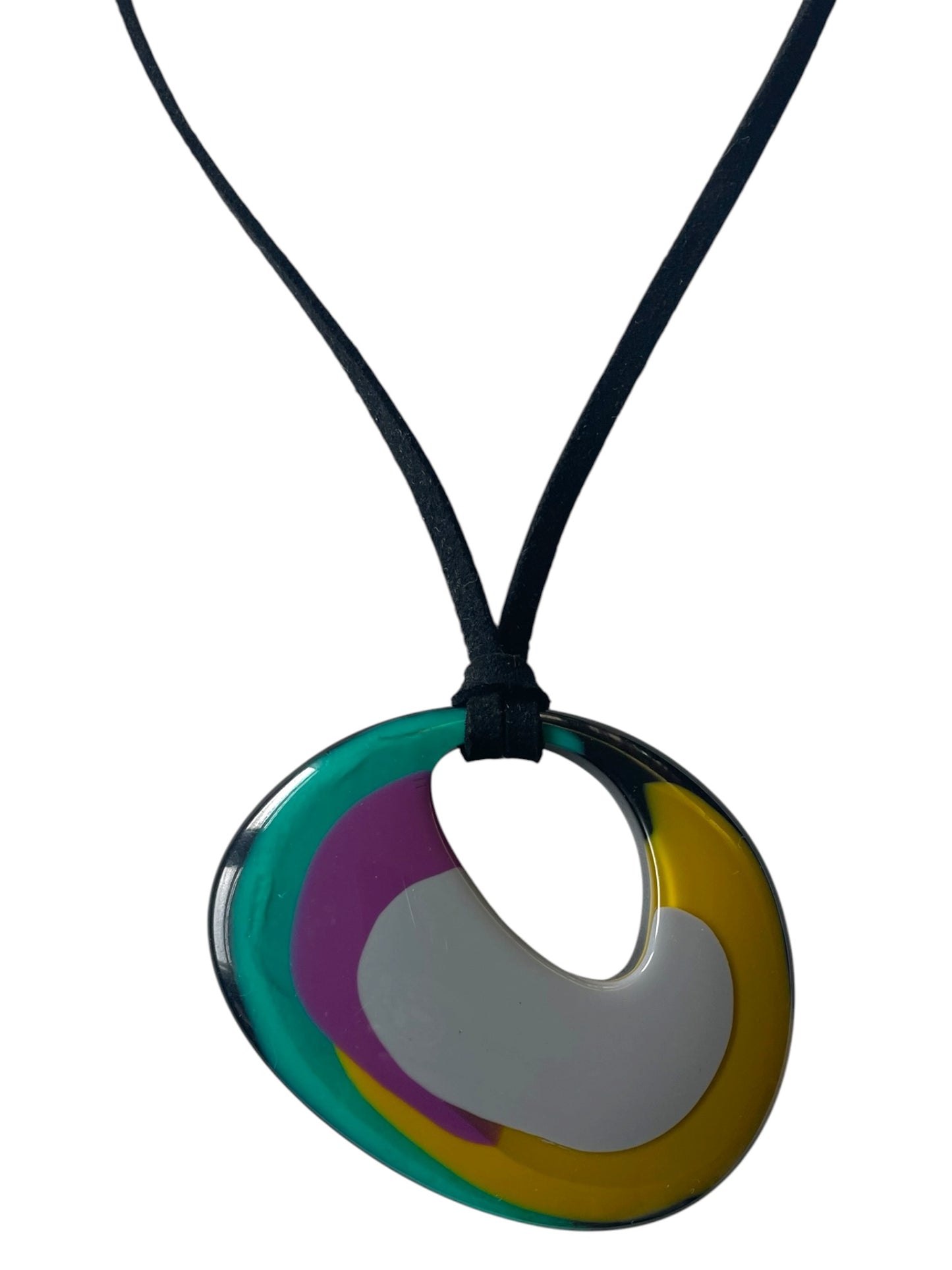 Psychedelic Acrylic Pendant Necklace on Suede Cord