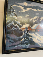 Vintage Framed Tapestry/Needlepoint - Snow Covered Trees