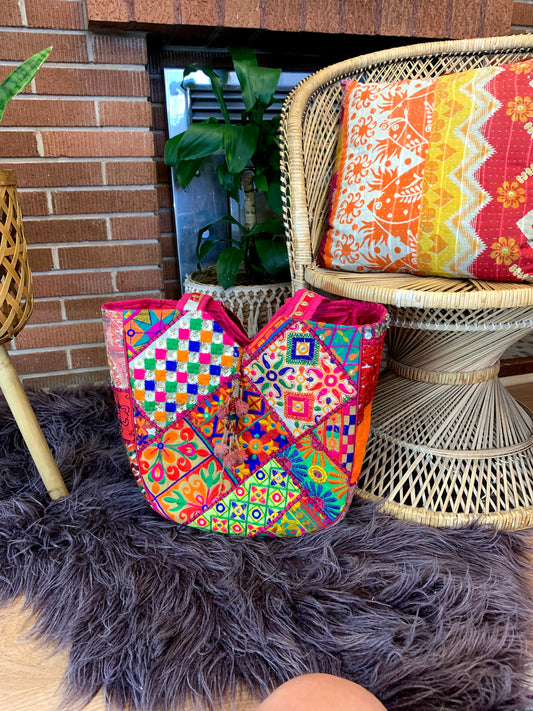 Boho Patchwork Bag - Pink