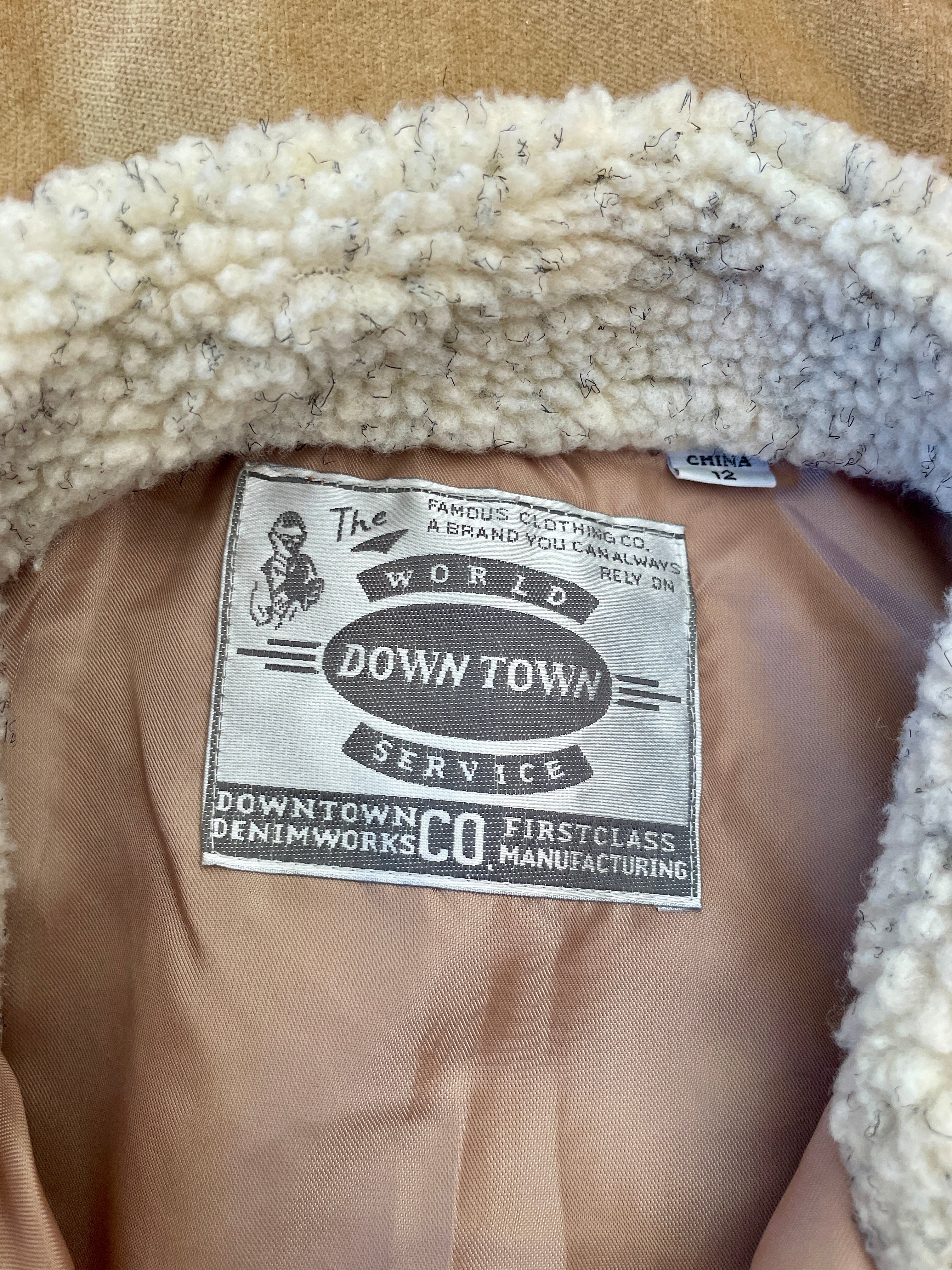 Y2K Tan Jacket with Faux Sherpa Trims