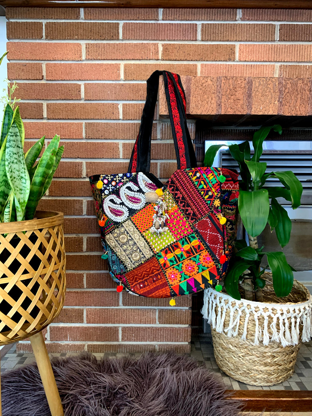Multicoloured Patchwork Bag - Black