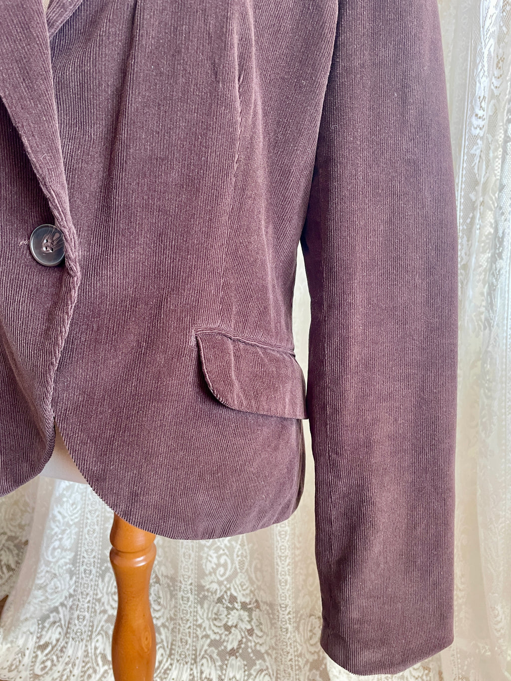 New Look Chocolate Brown Corduroy Jacket Single Button Ribbed Suit Coat 90s Minimalist Style Size 16