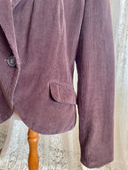 New Look Chocolate Brown Corduroy Jacket Single Button Ribbed Suit Coat 90s Minimalist Style Size 16