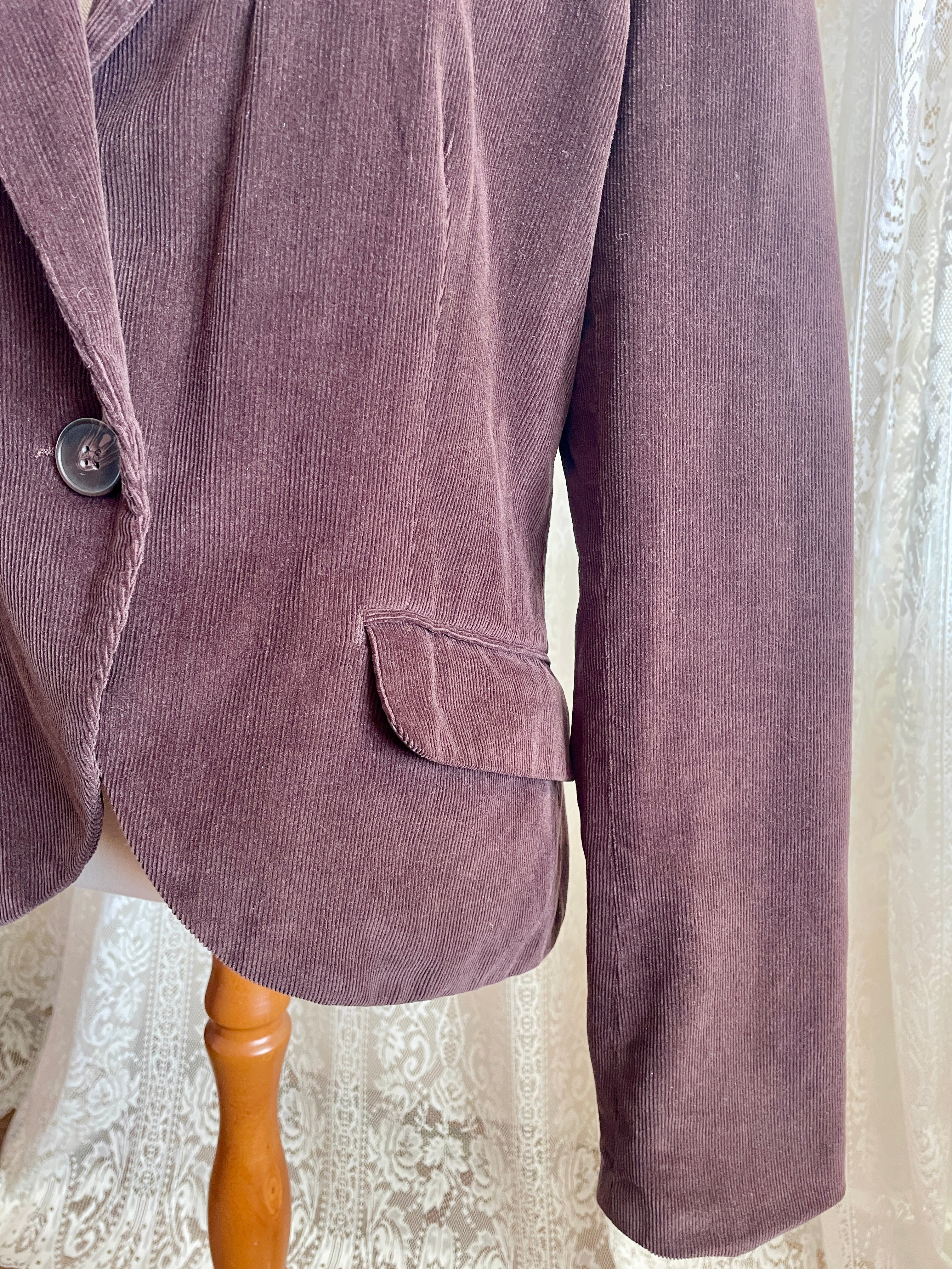 New Look Chocolate Brown Corduroy Jacket Single Button Ribbed Suit Coat 90s Minimalist Style Size 16