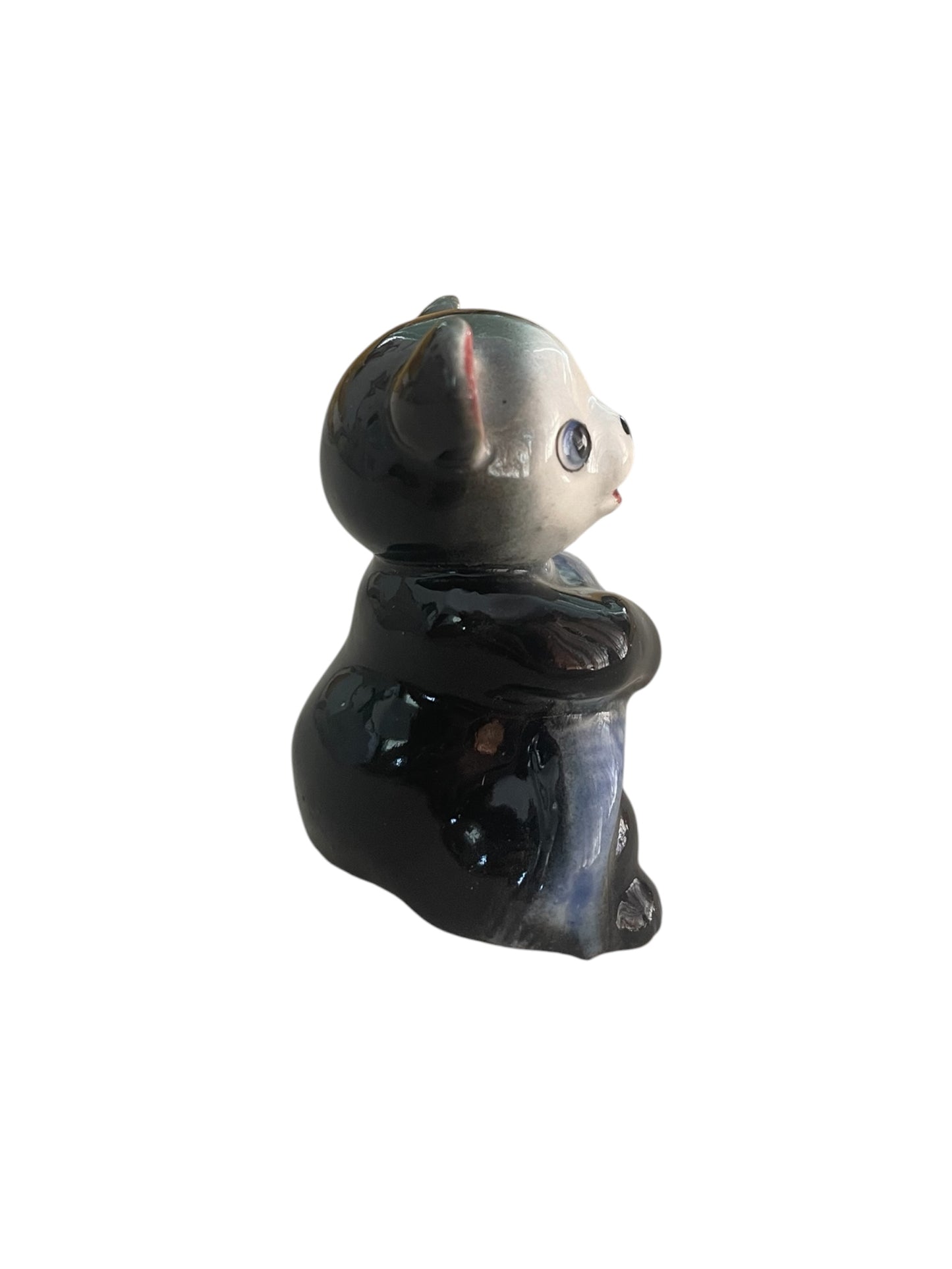 Ceramic Vintage Mini Panda with Fish Figurine Kitsch Japan