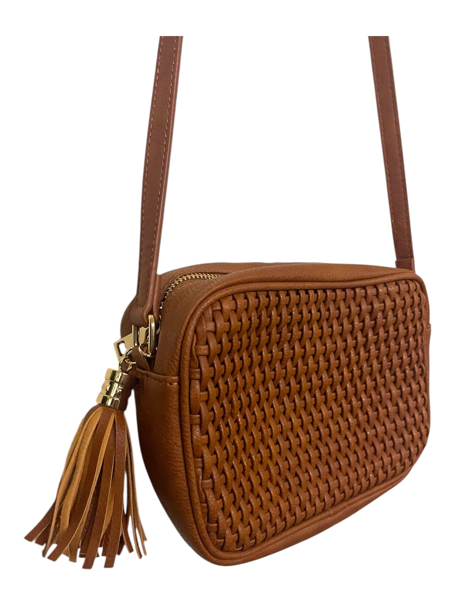 Tan Crossbody Faux Leather Bag with Tassel