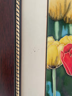 Handpainted Tulips Vintage Ceramic Tile In Custom Wooden Frame