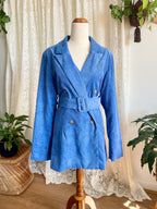 BNWT Daisy Street Blue Cord Belted Blazer Jacket • 90s Retro Ribbed Velvet Look Longline Coat
