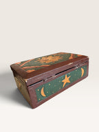 Authentic 1990s Vintage Celestial Wooden Box Hand Painted Sun Moon Star