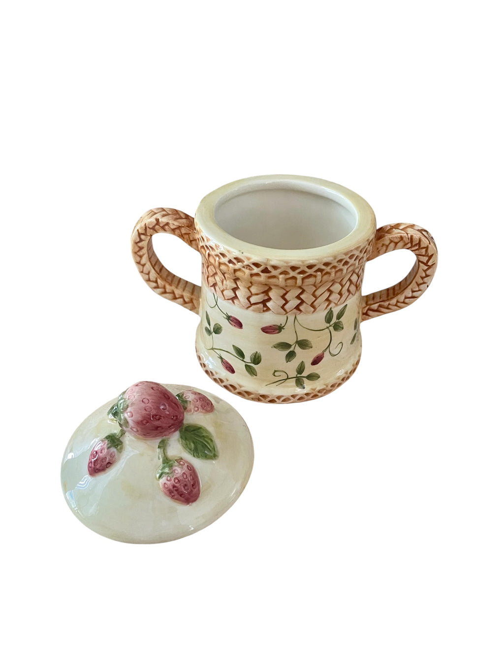 Ceramic Strawberry & Rooster Lidded Cannister