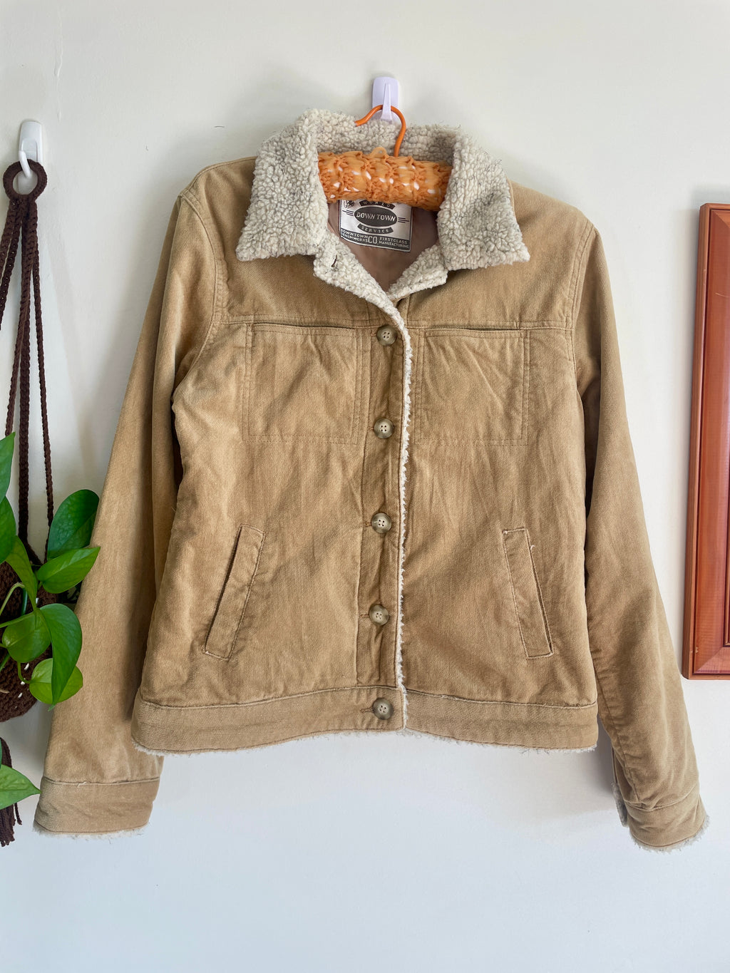 Y2K Tan Jacket with Faux Sherpa Trims