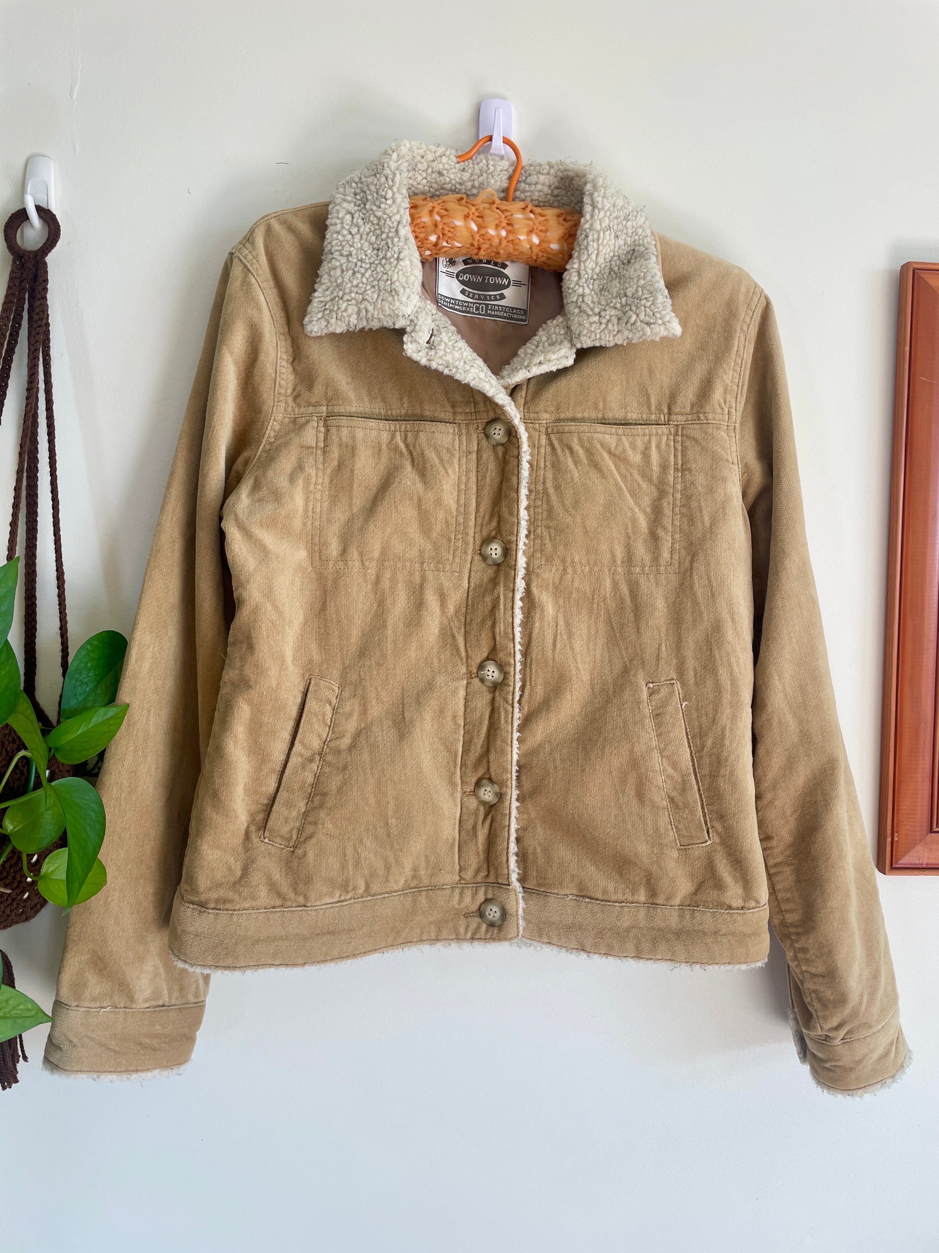 Y2K Tan Jacket with Faux Sherpa Trims