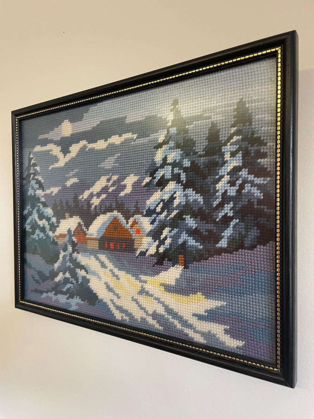 Vintage Framed Tapestry/Needlepoint - Snow Covered Trees